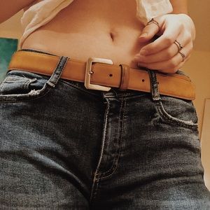 GENUINE LEATHER // Vintage belt / corduroy brown